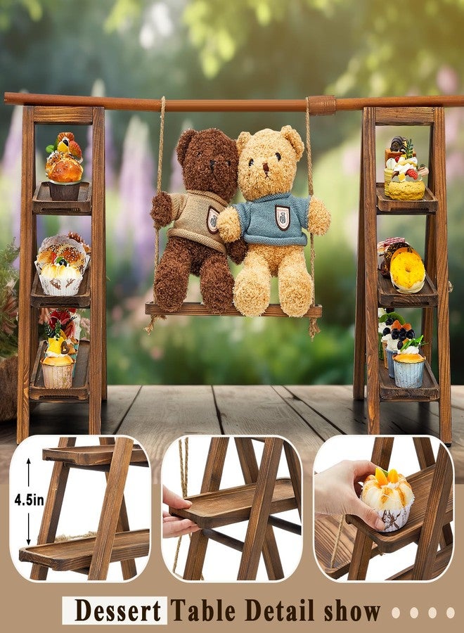 Beeveer Wooden 3 Tier Swing Cupcake Stand with Serving Platter 20x30 Foldable Ladder Stand Dessert Display Cake Snack Fruit Bread Centerpieces for Party, Birthday, Wedding, Baby Shower(Dark Walnut) - Image 3